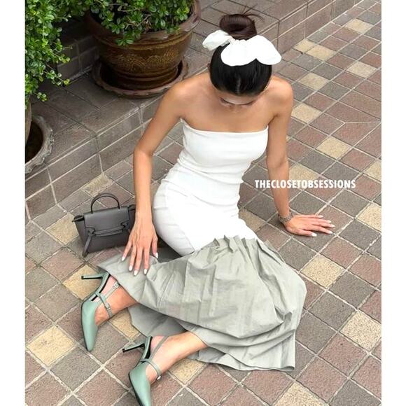 ZARA Strapless Pleated Midi Dress NWT – White & Sage Green, Size M & L - Picture 14 of 16